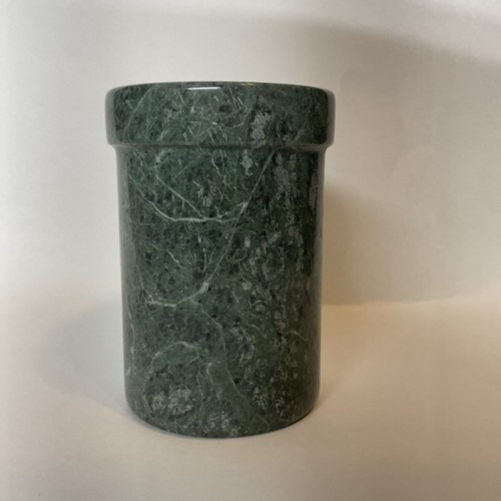 Vintage MCM Green Marble Stone Utensil Holder 5,2"Heavy Solid Retro Barware